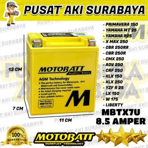 ACCU MOTOBATT MBTX7U 8AH AKI MOTOR PIAGGIO VESPA LX 150 PRIMAVERA CBR 250 R25 MT25 KLX 250 YTX7L BS GTZ8V