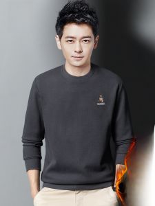 ROMON | Lomond Mens Fleece Lined Loose Long Sleeve Round Neck Hoodie Fashionable Urban Style Spring Autumn Winter Casual Top