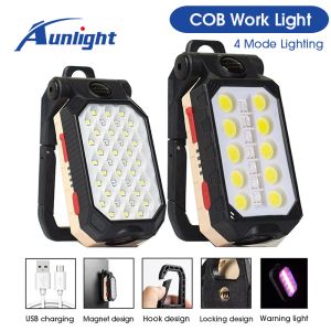 Aunlight Lampu Suluh LED Light USB Rechargeable COB Torchlight car Portable USB Rechargeable Waterproof Flashlight 4 Modes Magnet Work Light Waterproof Camping Lampu Kerja Lampu amaran 维修灯