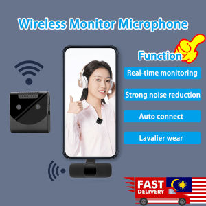Wireless Monitor Microphone for ios Android Plug-Play Auto Sync Lavalier Mic for Phone Video Recording Interview Vlog  and Noise Reduction