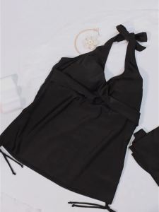 Bộ Đồ Bơi Hai Mảnh Cổ Yếm Thanh Lịch Dành Cho Nữ Với Quần Short Kiểu Dáng Thon Gọn Màu Đen Thiết Kế Xoắn Phía Trước Có Dây Đeo Vai Có Thể Điều Chỉnh
