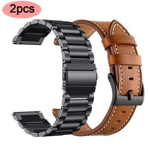 20mm 22mm Metal+Leather Watch Band For Amazfit Active Max/Bip 6 5 3 Strap Bracelet For Amazfit GTR GTS 4 3 2/Stratos 3 2S Correa