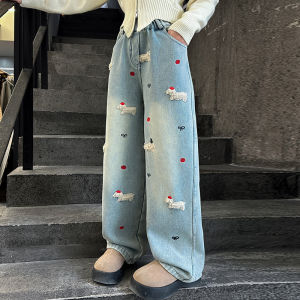 Girls Jeans Straight Leg Wide Leg Pants Spring Autumn New Style Children Casual Pants 13 Years Old Girl Junior High School Denim