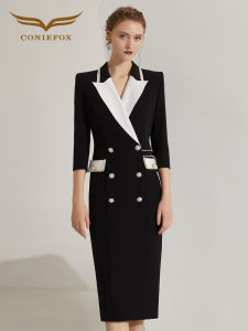 ชุดเดรสสีดำสไตล์สูทสุดสร้างสรรค์สำหรับผู้หญิง ชุดราตรีหรูหรา ชุดราตรียาวเอวสูง ชุดราตรีสไตล์วินเทจ ชุดราตรียาวปานกลาง