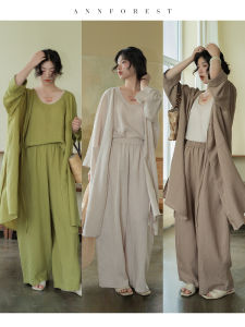 Soft Linen Cotton Blend Work Shirt for Women with Long Sleeves and V-Neck Annforest Retro Style Mid to Long Length Pure Color