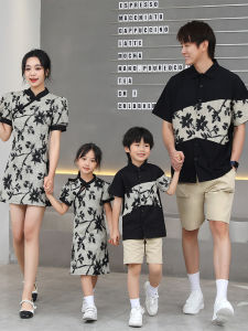 High-End Family Matching Summer Outfits Hanfu Dresses for Mother Son Mother Daughter Casual Cotton Floral Print One-Piece