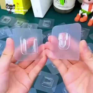 Premium Quality Hook Pair - Japan Made Double-Sided Adhesive Mother-Child Hooks - Strong Sticky Transparent (Best-Selling Wall Organizer)