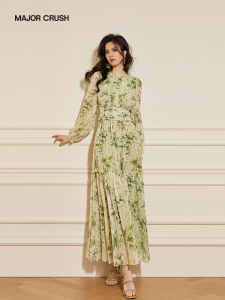 Elegant Floral French Tea A-Line Long Dress