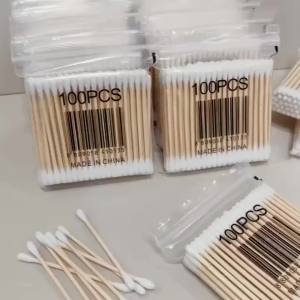 100/300/500 Cotton Swabs with Wooden Sticks Bamboo Cotton Swabs Double Round Heads Environmentally Friendly Cotton Swabs