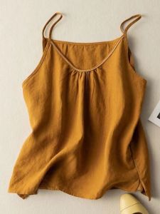 Áo Ba Lỗ Cotton Mùa Hè Dáng Rộng Mỏng Màu Trơn Cổ Chữ V Tay Dây Cho Nữ Chất Liệu Vải Lanh Cotton Phong Cách Cổ Điển Giản Dị