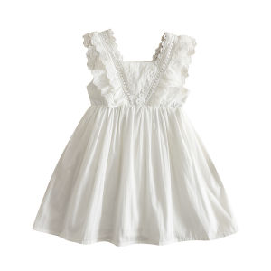 Gấu Lãnh Đạo 2 Để 6 Năm công chúa bé gái Đầm trắng Bay Tay Áo Ren Sinh Nhật VÁY DỰ ĐÁM CƯỚI phiên bản Hàn Quốc Trẻ Em Ngọt Ngào Bông Quần Áo Giản Dị Mặc