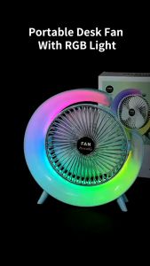 Mini Cool Colorful Fan Summer Illusory Color Lignt Fan with USB Charging 360° Rotate Blowing Air Fan Desktop Desk Lamp