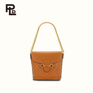Power Land PLD Genuine Leather Bucket Bag Casual Magnetic Snap Crossbody Chain Bag Womens Style City Simple Pure Color Handbag