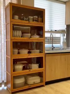 Shira 60/80cm Dining cabinet Kitchen shelf Large Capacity Bamboo Dustproof Storage Rack Moisture-Proof cabinet Loading 500kg