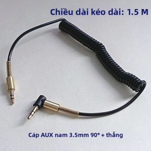 Cáp Âm Thanh Cuộn 1.5M Loại C 90 Độ 3.5mm Sang Đầu Đực/cái Dành Cho Ô Tô Điện Thoại Máy Tính Xách Tay Loa - Cáp AUX Bền Có Thể Kéo Giãn