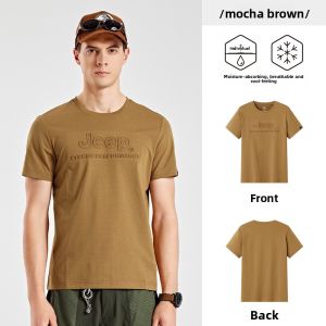 Jeep | Jeep Official Outdoor Summer Short Sleeve Mens Loose Fit Heavyweight American Style T-Shirt Polyester Fiber Cotton Blend