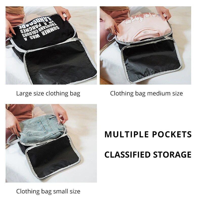 Set di 3 organizer da viaggio comprimibili, capienti e adatti a ogni occasione, nei colori nero, blu e grigio.
_voghion.com