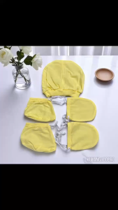 3in1 bonnet mittens and booties for newborn with tie string (cotton fabric)