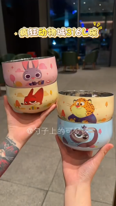 Zootopia 316 Stainless Steel Rice Bowl Cartoon Beautiful Nick Judy Childrens Tableware Anti-Scalding Rice Bowl