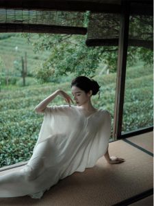 Elegant White Dress Chinese New Style Buddhist Zen Meaning Womens Wedding Gown Loose Waist Polyester Fiber Long Skirt