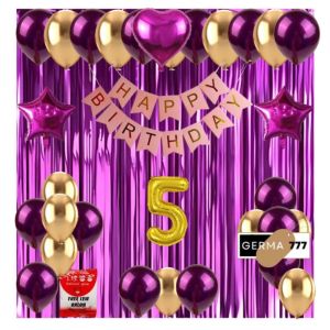 Set Dekorasi Pesta Balon Ulang Tahun Anak Banner Happy Birthday Pink Tirai Hiasan Ultah Ungu Simple