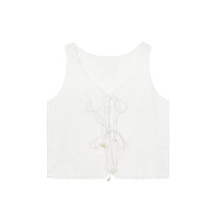 French Embroidered Flower Waistcoat Open Cardigan Sleeveless Womens Outerwear Summer Short Length Sweet Style Cotton 100%