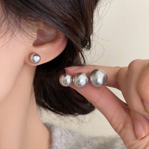 Elegant Grey Pearl Stud Earrings Womens Fashion Jewelry Vintage French Luxury High-Quality Ear Jewelry Fresh Outlined