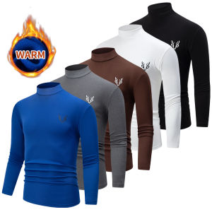 3/1 Piece Autumn And Winter Mens Solid Color Semi High Neck Casual Simple Warm Long sleeved T-shirt Youth Plus Size Base Top