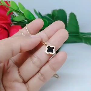 Kalung Clover Titanium Premium Perhiasan Aksesoris Lapis Emas Anti Karat Anti Luntur G25-5C