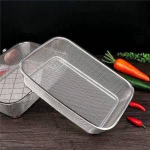 Stainless Steel Drain Basket Rectangular Fruit Basket Rice Washing Basket Vegetable Cleaning Basket Multi-Use Mesh Sieve Basket