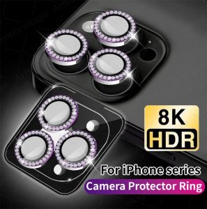 Luxury Camera Lens Protector For iPhone 16 11 12 13 14 15 Pro Max Glitter Bling Protective Glass For iPhone 12 13 Mini Ring lens Cover Screen Protector