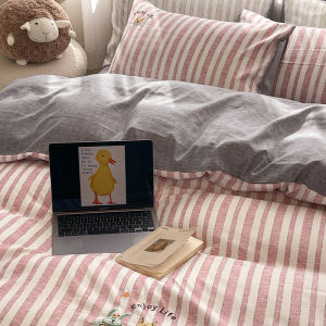 Pure Cotton Bedding Set Non-Ticking Linen Quilt Cover Three-Piece Dormitory Bedding Set  Style Bird Pattern Stitched