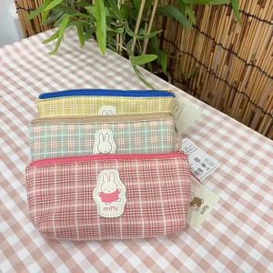 ready stock japanese style miffy rabbit pencil case cotton plaid cute large capacity student stationery pouch cosmetic storage bag