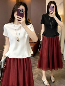 Fashionable Short Sleeve T-Shirt and Organza Skirt Set 2026 New