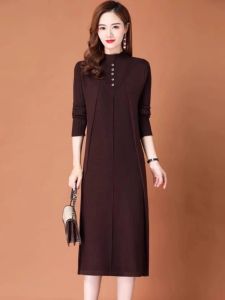 Fall and Winter Half Turtleneck Sweater Dress Female Fashion Inner Match Loose Mid Length Long Length over the Knee Match with Coat Base Knitting Dress
