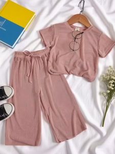 Girls Fashionable Icy Silk Short Sleeve 2 Pieces Set
