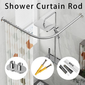 Drilling/No Drilling Shower Curtain Pole Arc L-Shaped Stainless Steel Retractable Rail Rod Telescopic Rod