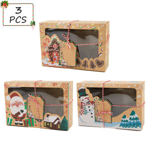 3PCS/6PCS/9PCS/12PCS Christmas Treat Boxes For Candy Boxes Christmas Kraft Paper Boxes With Christmas Tags & Ribbons