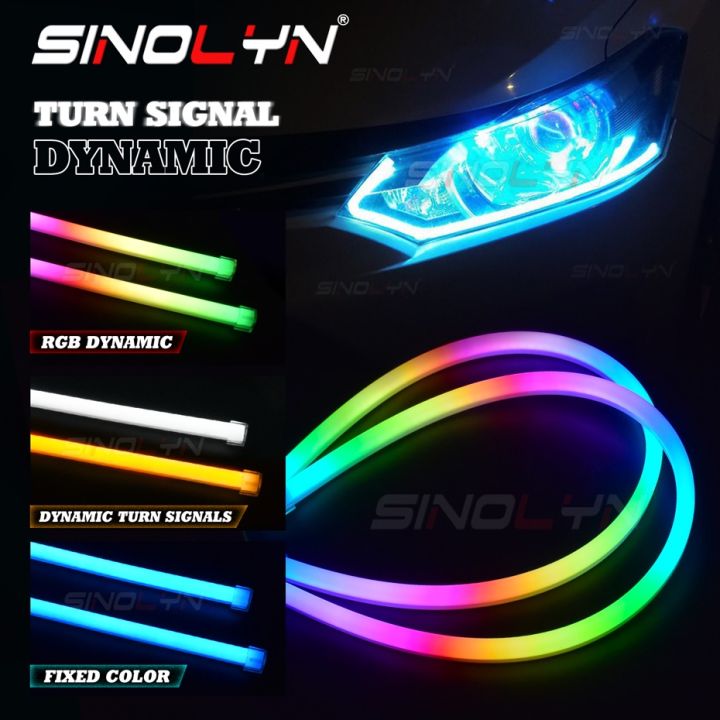 Sinolyn 2pcs RGB LED Strip Light Daytime Running Flexible 60cm Multi