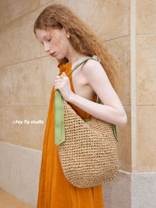Feytiy Green Woven Strap Design Casual Leisure Style Single Shoulder Tote Bag New 2025 Korean Style Soft Bucket Shape