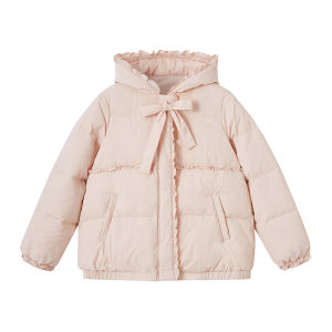 Maxixi Womens Padded Jacket with Belt Hooded Duck down Oversize Warm Outerwear Floral Edge Winter Coat Comfortable Nylon