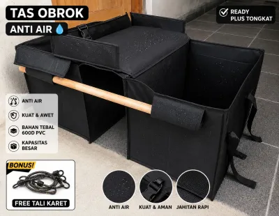 Tas Obrok Motor Anti Air Ukuran Jumbo Tas Keranjang Motor Tas Kurir Anti Air | Kuas & Awet Bahan Tebal 600D PVC Kapasitas Besar Ready Plus Tongkat Free Tali Karpet