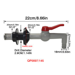 Plastic Water Tank Tap with Filter 1/2" Barbed Outlet Garden Irrigation Fitting Bulkhead Mounted Ball Valve Spigot for Rain Ba