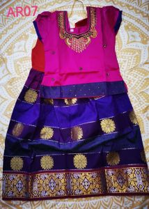 100% READY STOCK!! HIGH IN DEMAND!! KIDS PATTU PAVADAI RESTOCK.PREMIUM QUALITY AARI WORK GOLDEN ZARI PATTU PAVADAI