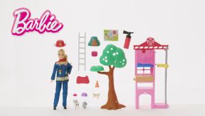 Barbie Firefighter Playset With Blonde Fashion Doll Fire Station 2 Pets & 10+ Accessories (HRG55)