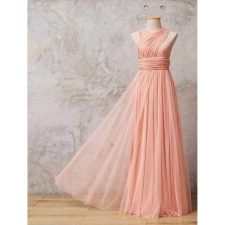 peach infinity dress with tulle Sleeveless Square Neck Dress Nylon