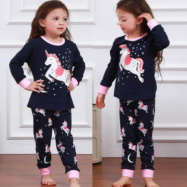 Pajamas for Kids Girl Unicorn Clothes Stars Pink Cute Cartoon Clothes Baby Glow in the Dark Long Sleeves Sleepwear Set 2-10 Years