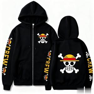 One Piece Anime Luffy Straw Hat Skull Zip Hoodie Sweatshirt Jacket Streetwear Casual Pullover Men Women Spring Autumn Fashion