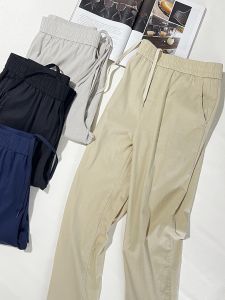 Cotton Linen Cool Sensation Moisture Wicking Breathable Mens Loose Fit Elastic Waist Straight Leg Casual Pants Summer Fashion Urban Style Pure Color