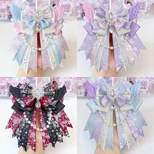 Cánh Thiên Thần Hai Lớp Nút Thắt Bướm Pin Handmade DIY Itabag Mặt Dây Chuyền Có Quạt Ruy Băng Nhựa Nhẹ Túi Phụ Kiện Huy Hiệu Trang Trí